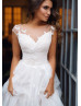 Cap Sleeve Ivory Tulle Butterfly Keyhole Back Wedding Dress